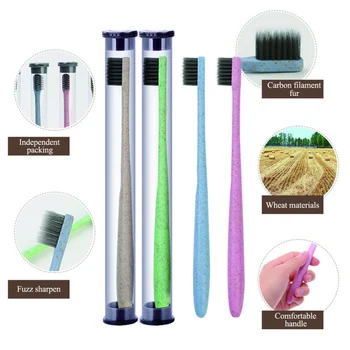 

Portable Soft Charcoal Tooth Brush Tongue Cleaner Wheat Black Bamboo Toothbrush