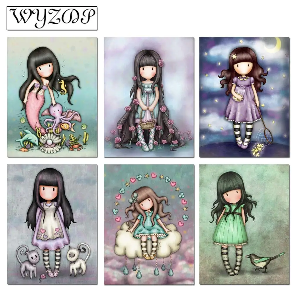 Diamond Embroidery Painting Cross-Stitch-Gift-Kits Picture Girl Cartoon Square Full