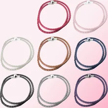 925 пробы, серебро, классика, многоцветная, двойная петля, кожаный канат, женский шарм, Индивидуальные ювелирные изделия