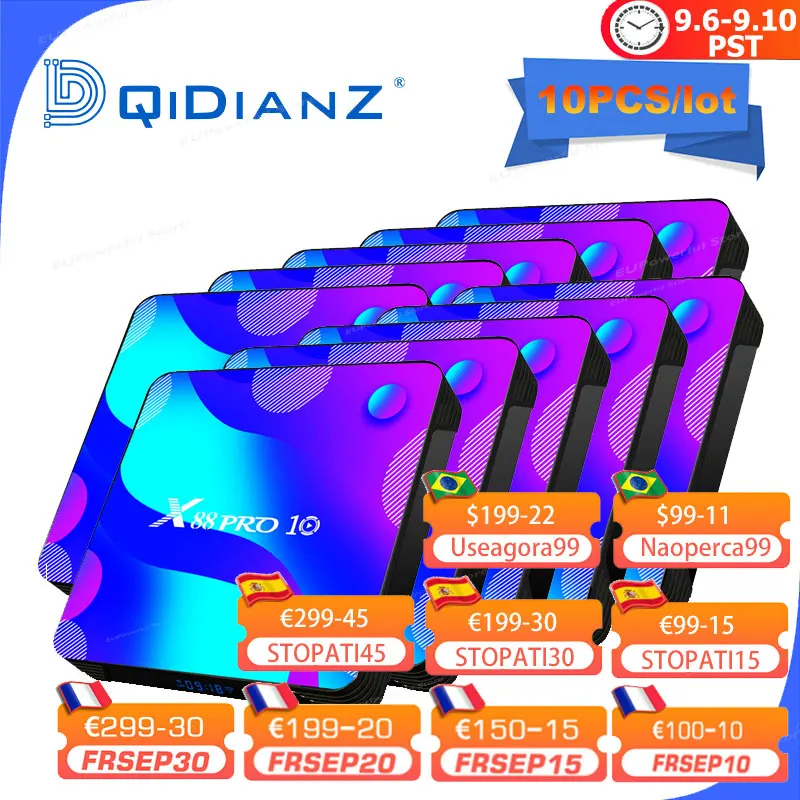 10pcs Smart TV BOX android 10 X88 RRO10 RK3188 4K Dual Wifi BT Media player Fast tv Set top box pk IPTV spain | Электроника