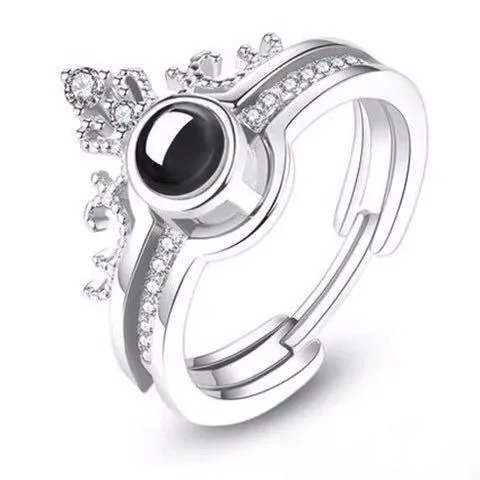 Silver Дропшиппинг, 100 языков, я люблю тебя, Проецирование, корона, кольцо, романтическое ювелирное изделие для мужчин, женщин, влюбленных, подарки на свадьбу, годовщину - Цвет основного камня: Silver