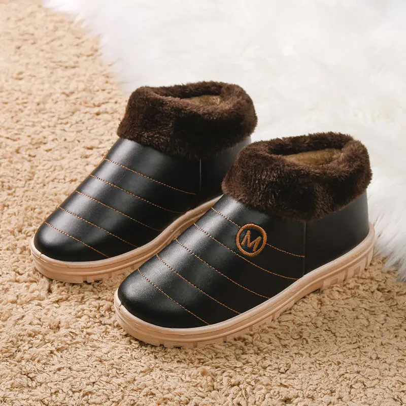 Зимние ботинки для пары; Новинка; уличные водонепроницаемые мужские зимние ботинки; удобная теплая повседневная женская обувь из бархата - Цвет: black M