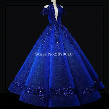 

African Royal Blue Pageant Dress Evening Dress Floor-Length Applique Sequins Formal Dress Prom Dress Robe De Soiree Aibye Dubai