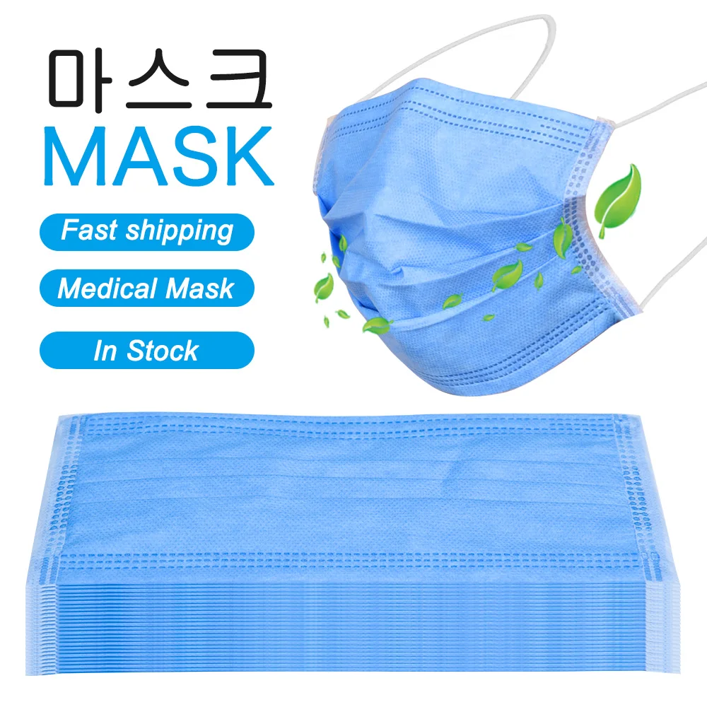 

In Stock Fast shipping Medical Mask Anti Flu Safe Face Masks Mouth Cover Non-woven Disposable Earloops Adult Surgical Mask Blue