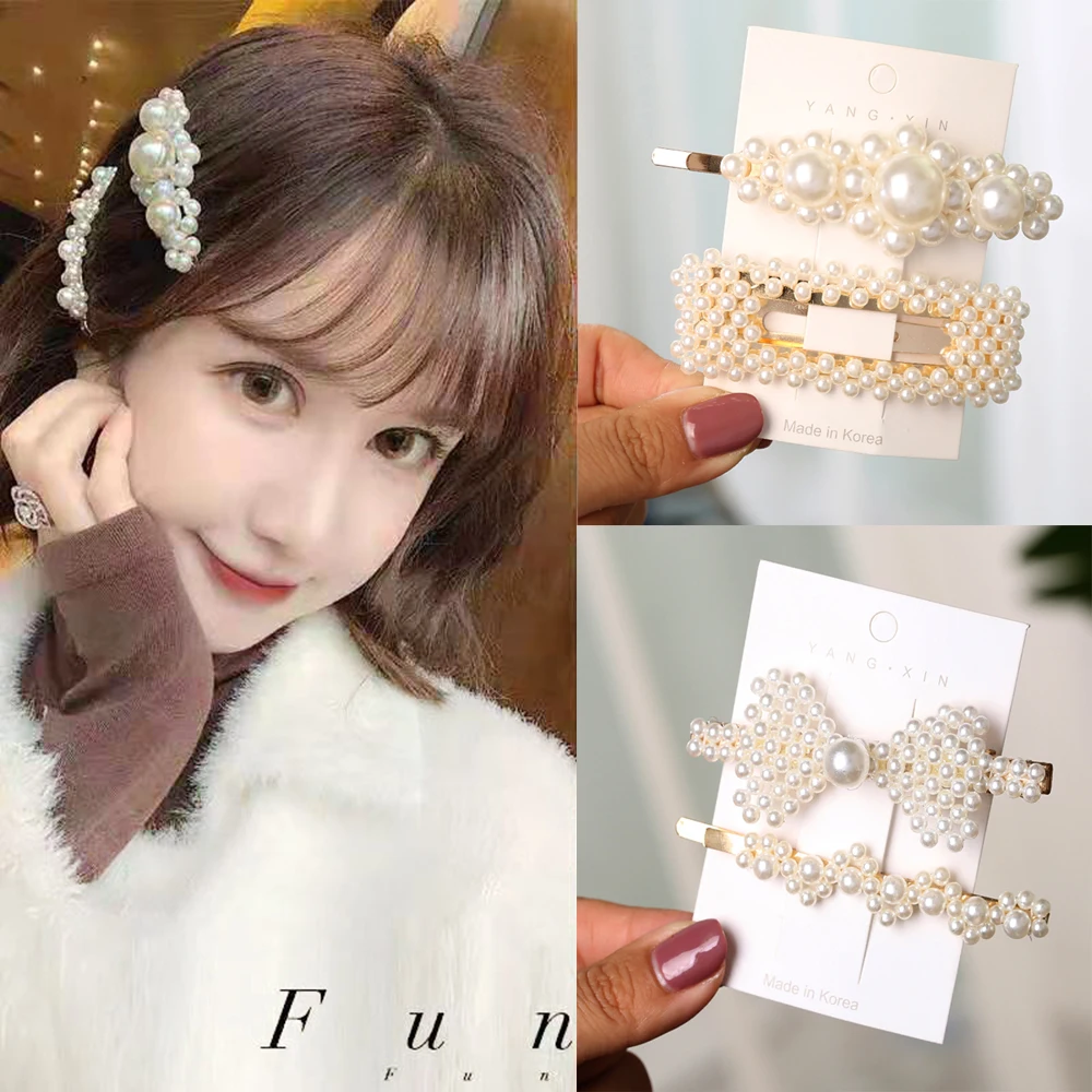 

1/2pcs Set Pearl Imitation Beads Hair Clip For Women Girls Barrette Handmade Pearl Flower Stick Hairpin Hair Styling Accessories