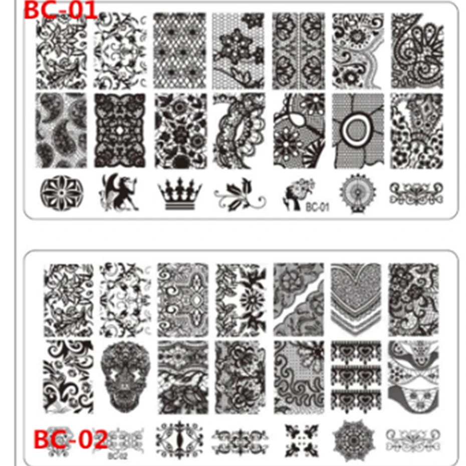 1 шт. новые BC серии 12x6 см штамповочные пластинки для ногтей сексуальные кружева DIY дизайн кончик ногтей шаблоны Маникюр Инструменты для укладки JIBC-01-20