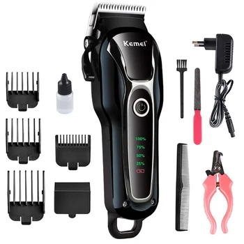 

Kemei Rechargeable Hair Clipper with LCD Display Electric Cordless Pet Hair Trimmer Kit 110-240V