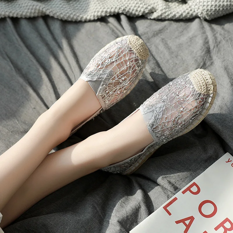 

New Style Summer Canvas Shoes Women's Foot Covering Fashion Breathable Sweat Absorbing Solid Color Espadrille Casual Lace Hollow