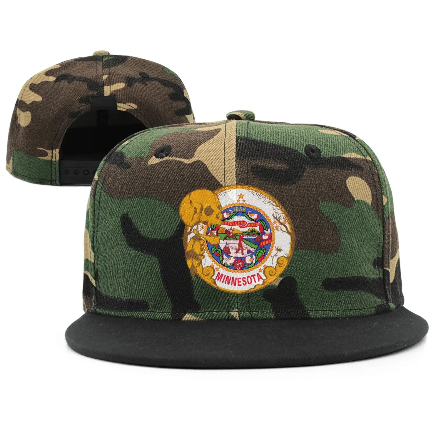 

SJSNBZ Minnesota State Skull Printed Unisex Adult Womens Camouflage Snapback Caps