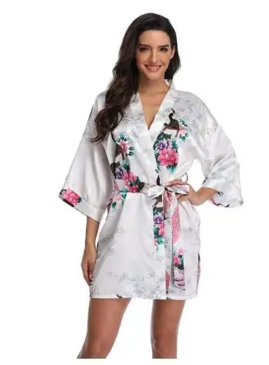 Peignoir en Satin pour femmes, imprimé Kimono, Sexy, surdimensionné 3XL, cadeau de mariage, vêtements de nuit soyeux