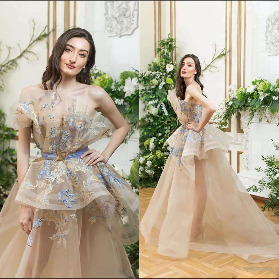 Шампанское Элегантный Шампань Вечерние платья торжественное платье Vestidos de fiesta de noche вышивка модные платья для выпускного вечера robe de soiree - Цвет: Шампанское