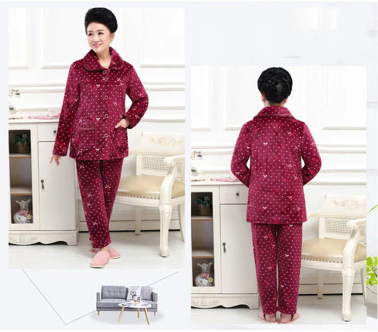 Winter Warm Women Pajamas Set Flannel Pyjamas Sets Thick Sleepwear Warm Flannel Long Sleeves Pijama Thick Homewear