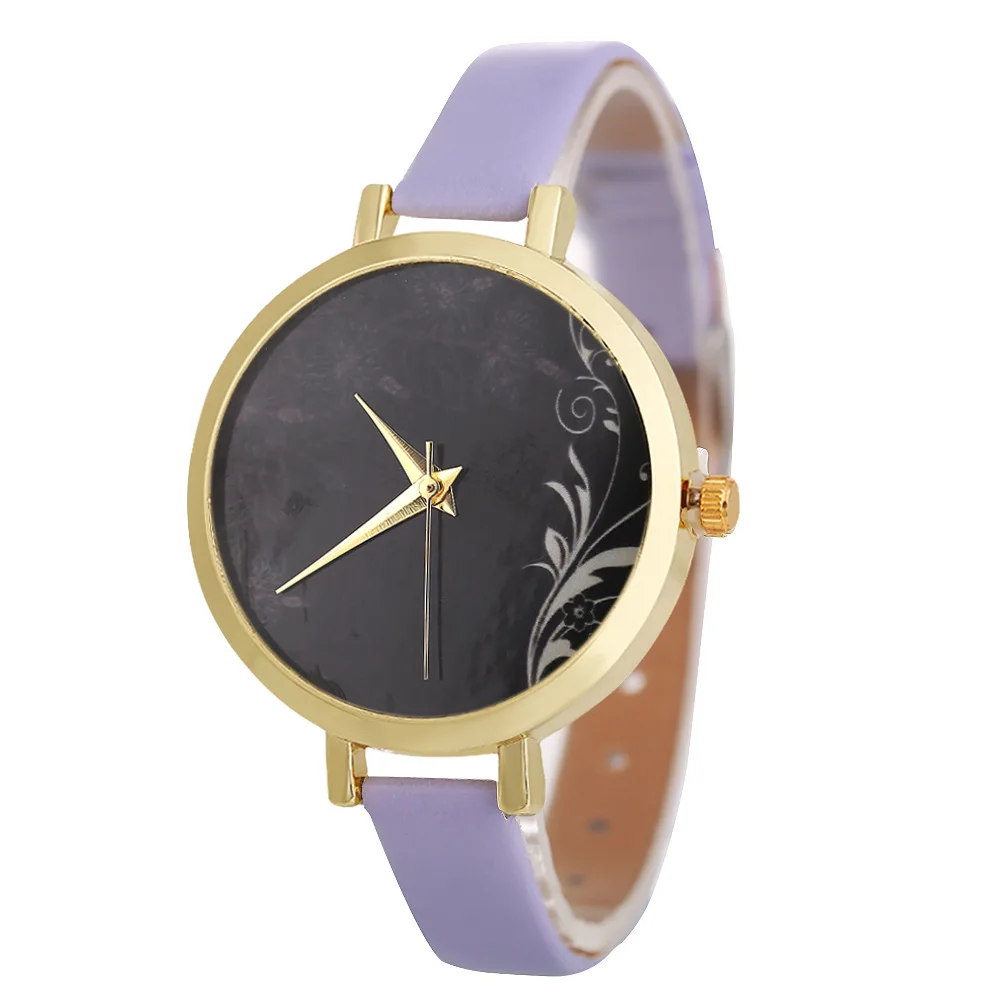 

Hot Sales Equinox Flower Pattern Women's Gold Shell Quartz Watch Creative Fashion Literature And Art Thin Drawstring Leather Wri