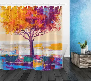 

Colorful Oil Painting Tree Shower Curtain Set Bathroom Decor Bath Accessories
