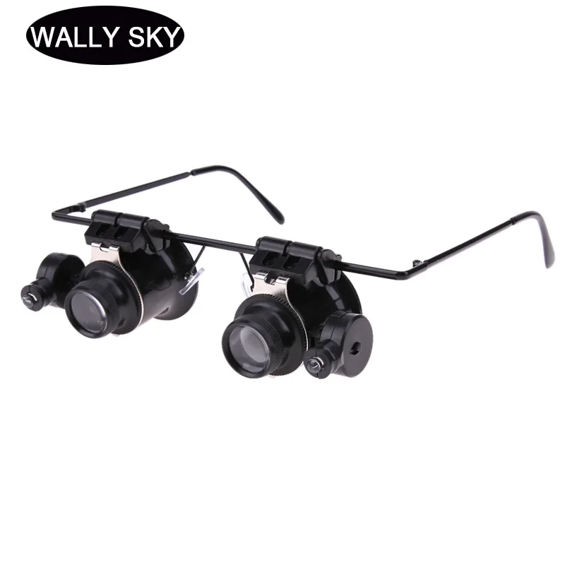 

20X LED Magnifier Glasses Binocular Magnifying Glass with 2 LED Light Loupe for Watch and Clock Repairing Home Office Tools