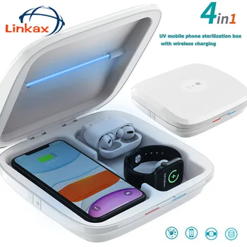 

4 in 1 Mask Disinfection Box Watch Cellphone UV Sterilizer Box Portable Toothbrush Sterilization Box with 5V Wireless Charger