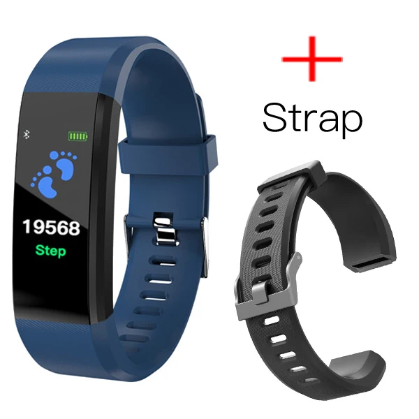 BlueWithStrap Фитнес браслет с измерением давления Cobrafly 115 plus смарт браслет здоровья умный браслет шагомер смарт часы мужские женские браслет для часов браслет фитнес часы с давлением фитнес трекер напульсники будильник часы - Color: BlueWithStrap