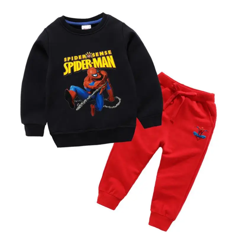 Spider-Man Children Clothing Baby Boy Pure cotton Casual Sports Suits Kids 2pcs Sets Spring Autumn Clothes Tracksuits1-8Y - Цвет: Черный