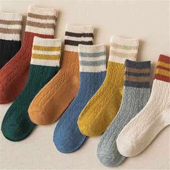 

Japanese Jarajuku Style Wool Socks Women Autumn Winter Two Stripes Woman Socks High Quality Calcetines Mujer Meias