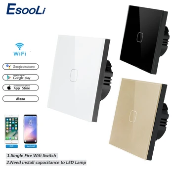 

EsooLi Touch Switch Smart Home 220v Wall interruptor 1 Gang 1 Way wifi light switch EU Standard Work with Alexa Google Home