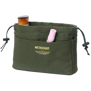 

Women Canvas Makeup Bag Storage Case Adjustable Drawstring With Compartments Gift Travel Handbag Organizer Insert Cosmetic Pouch