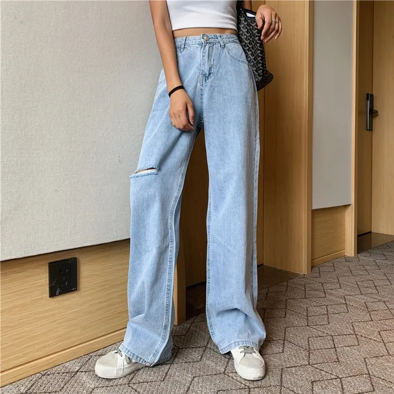 Новое поступление 2019, женские модные свободные джинсовые штаны с высокой талией, повседневные винтажные широкие джинсы, брюки, большие