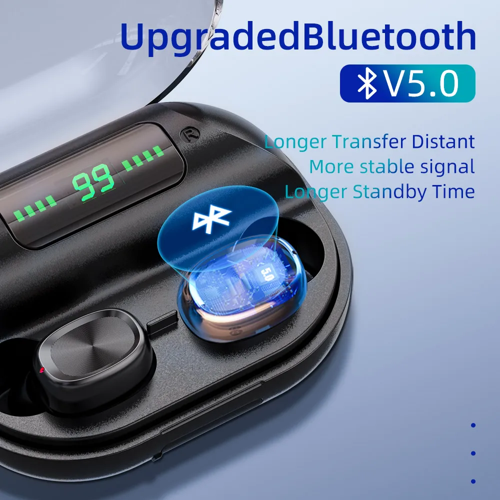 TWS Adapter For Earphone Wireless Bluetooth Earphone Wireless Earbuds Sport Bluetooth Earphone Power LED Display with Charging