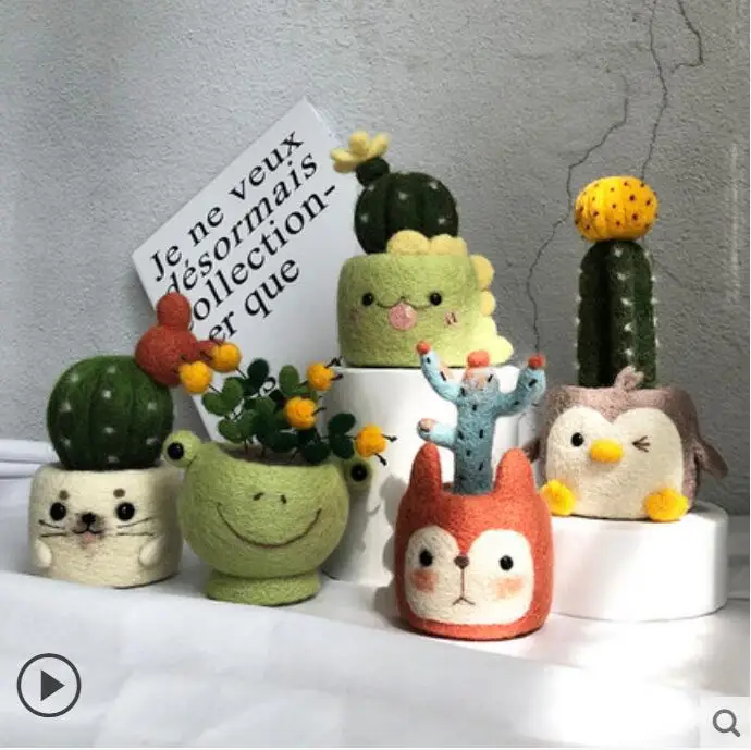 Animal Series succulent potted plant wool needlepoint kit wool felt needle felting decoration craft needlecraft DIY handmade