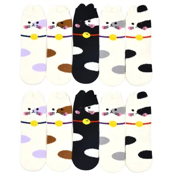 

5 Pairs of Socks Comfortable Warm Durable Adorable Soft Coral Fleece Socks Winter Socks Medium Tube Socks for Lady Girl Female W