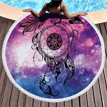 

Mandala Universe Starry Sky Dream catcher Round Beach Towel 150CM Elephant Beach Towel Microfiber Towels Serviette De Plage