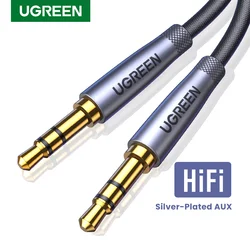 UGREEN HiFi AUX Cable 3.5mm Audio Speaker Cable 3.5 jack For Guitar Silver-plated Braided Wire Auxiliary Car Headphone Cable