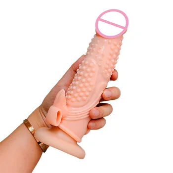 Stretchable Double Penis Vibrator Sleeve Imitating Penis Enlargement Sex Toys for Men Condoms Male Cock Extender Dildo Enhancer 3