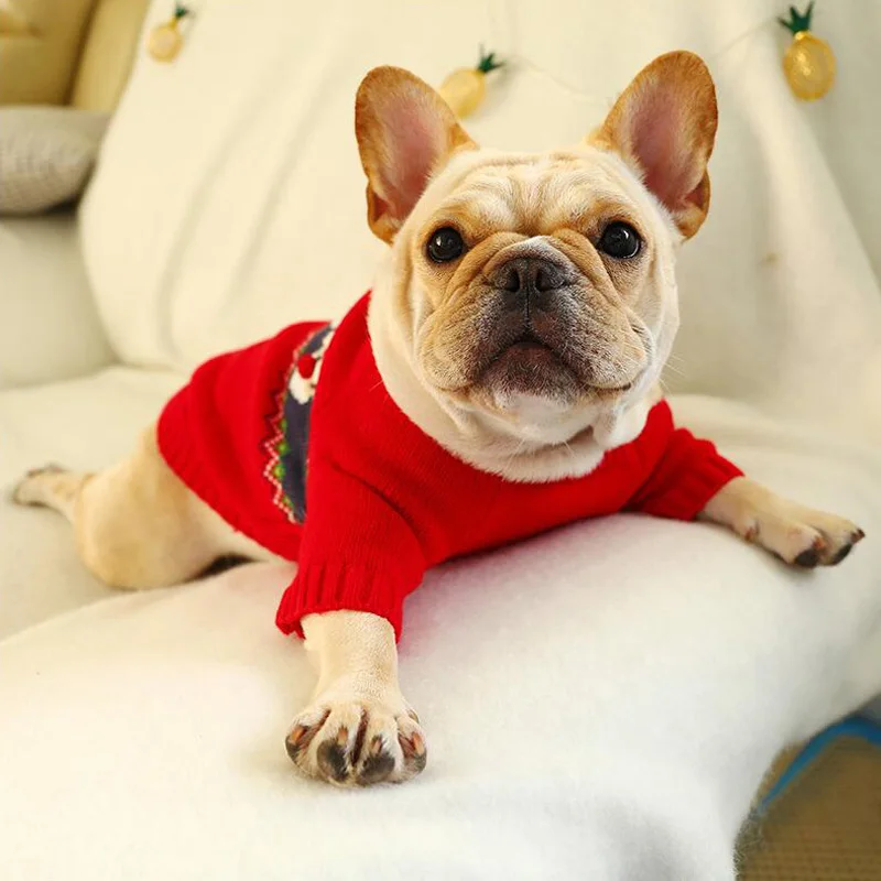 Рождественская Одежда для собак, вязаный свитер для домашних животных, осенний зимний теплый костюм для домашних животных, французская одежда для бульдога для маленьких домашних животных, размеры s, m, l, xl, XXL