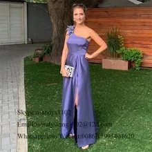 Mbcullyd очаровательное фиолетовое платье для выпускного вечера длинное с высоким разрезом на одно плечо эластичное атласное вечернее платье для женщин Vestidos de fiesta