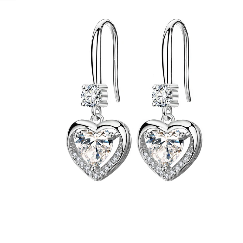 Женские Кристальные серьги в форме белого сердца в стиле бохо, модные 925 серебряные серьги с цирконием, маленькие Висячие серьги для женщин