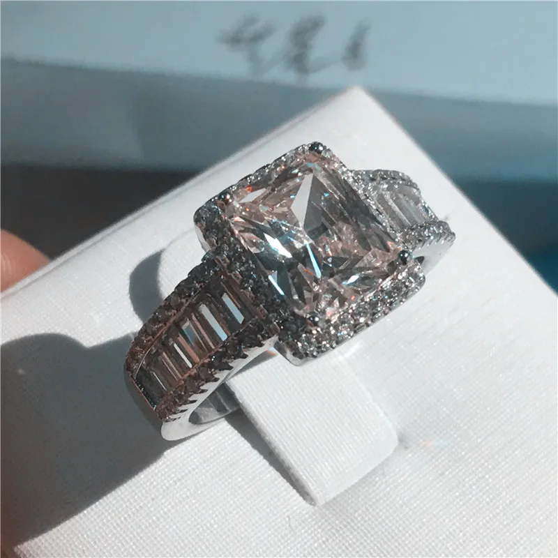 Массивное женское кольцо, 925 пробы, серебряное, принцесса, огранка, AAAAA, cz камень, обручальное кольцо, кольца для женщин, свадебные, вечерние, ювелирное изделие