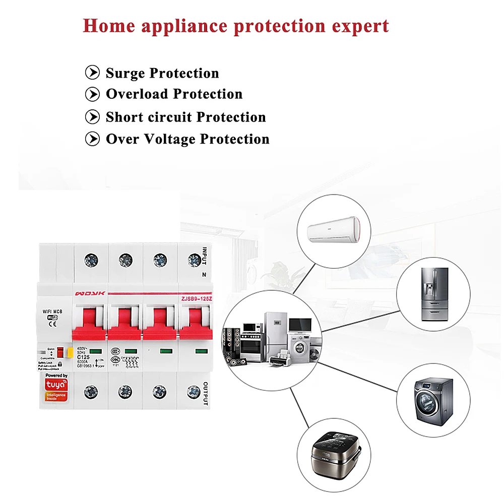 4P WiFi Smart Circuit Breaker overload short circuit protection with  Amzon Alexa google home for Smart Home Smart life,tuya app