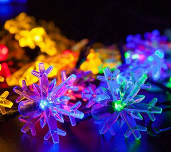 4 colors 20/30/40/50/60LED Водонепроницаемая Рождественская гирлянда, снежные хлопья, Солнечная гирлянда, гирлянды для улицы, вечерние, для дома, дерева, свадьбы, сада - Испускаемый цвет: 4 colors