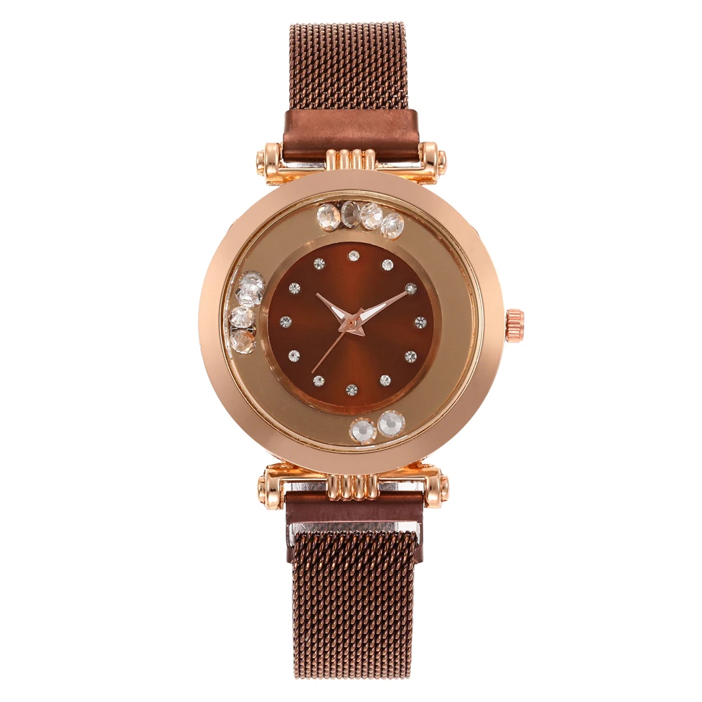 

Rose Gold Women Watch 2020 Top Brand Luxury Magnetic Flowing diamond Lady Wrist Watch Mesh Female Clock 8 colors reloj mujer