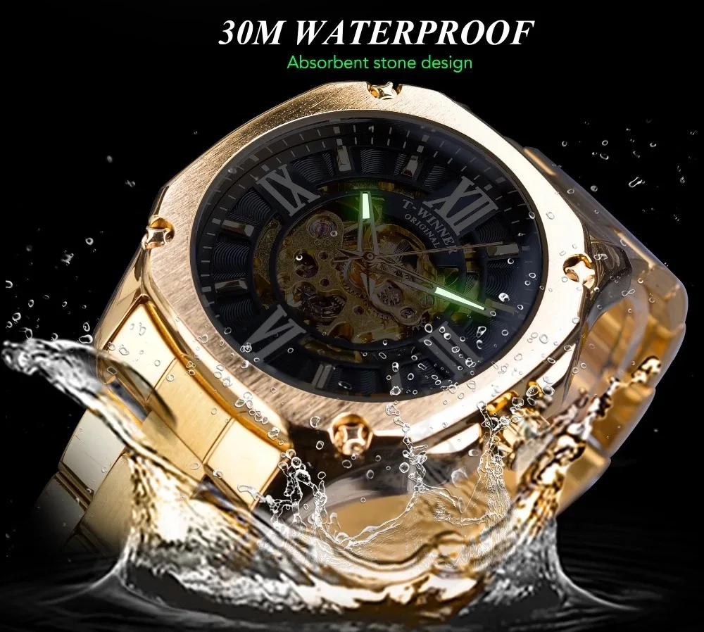 

T-Winner New Style Europe And America Style Men Fashion Casual Hollow out Mechanical Movement Automatic Machine Watch MEN'S Watc