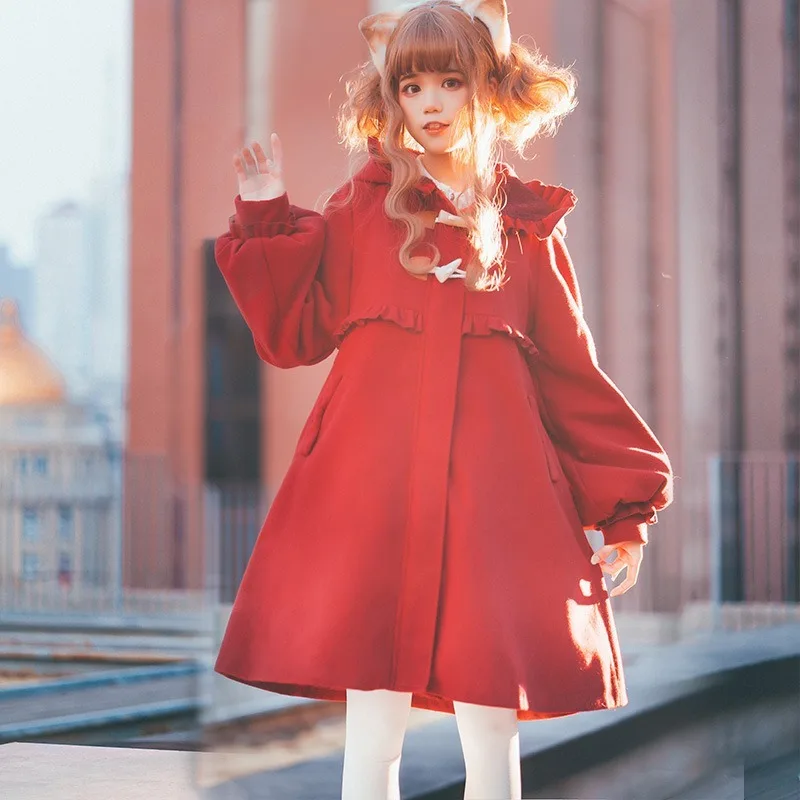 

Kitty Sweet Lolita Clothes JK Woolen Overcoat Girls Thick Warm Winter Jacket Kawaii Dress Christmas Halloween Costumes For Women