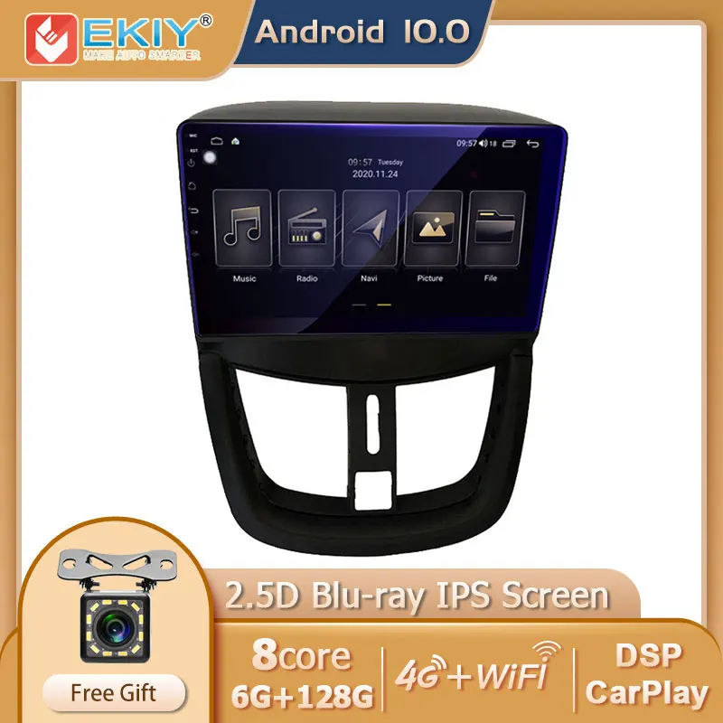 EKIY Blu Ray IPS DSP Android 10 0 автомобильное радио 6G + 128G для Peugeot 207 2006 2015 стерео
