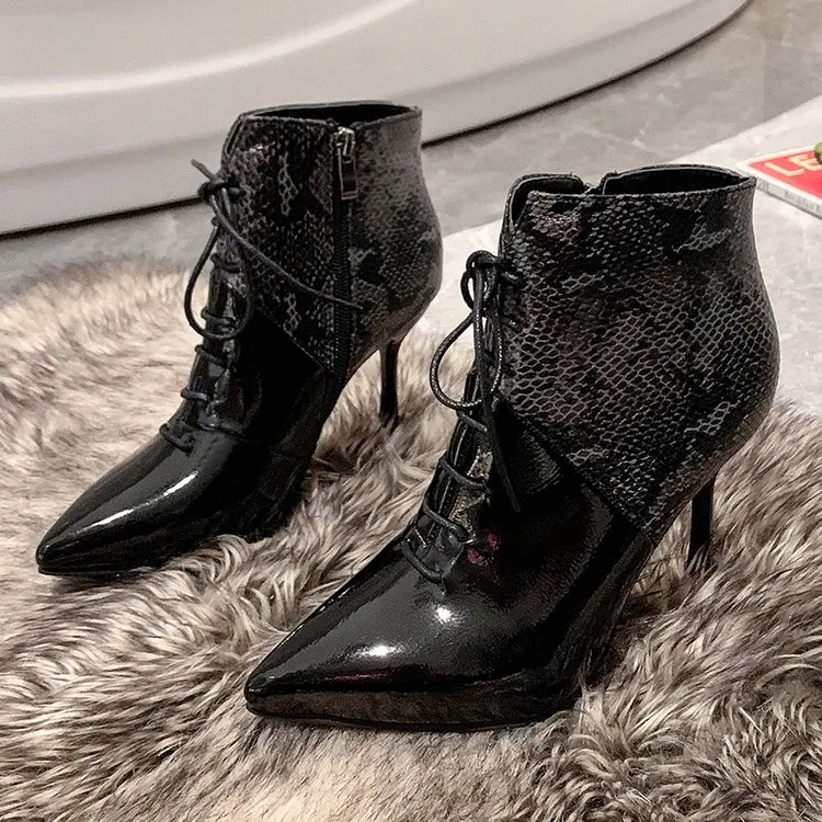 Новые женские ботильоны; женская обувь; повседневная женская обувь из искусственной кожи с острым носком на высоком каблуке; женская обувь; zapatos de mujer; G903