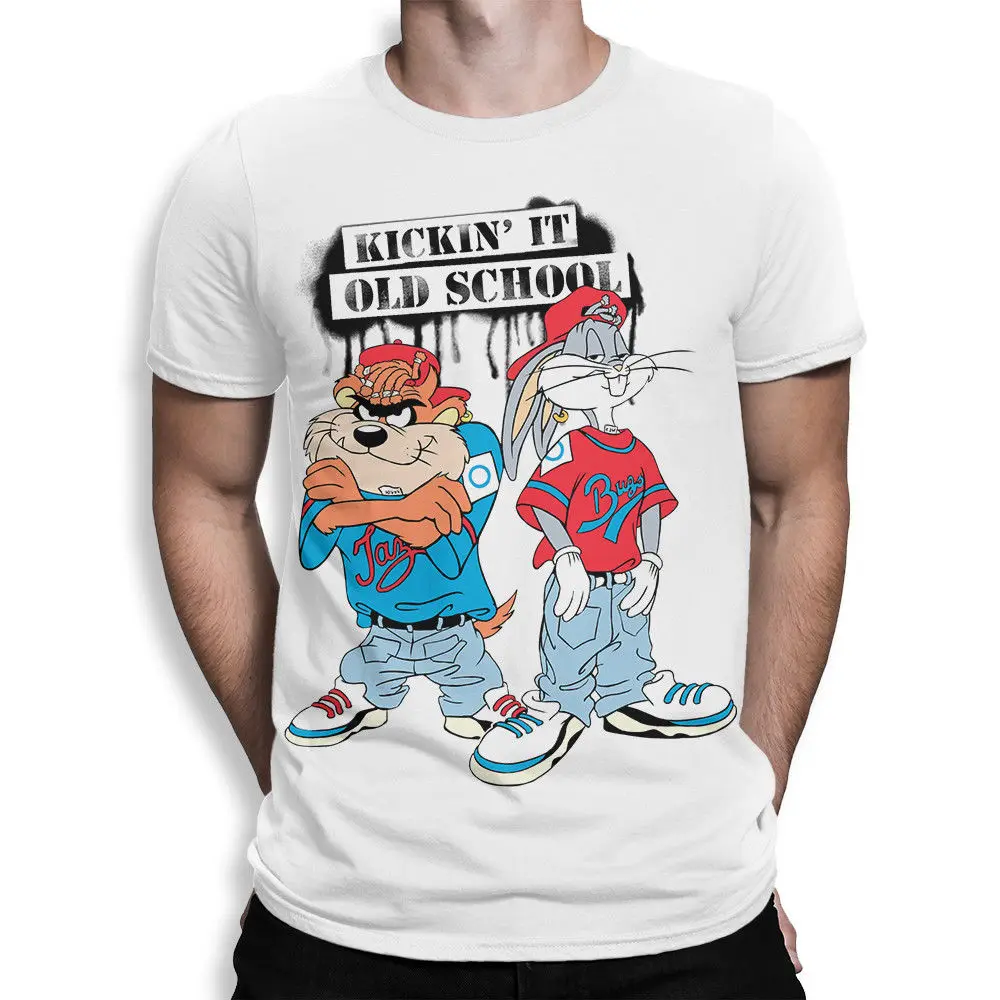 Taz & Bugs Bunny Kickin' It Old School T-Shirt Looney Tunes Tee All Sizes Cartoon t shirt men Unisex New Fashion tshirt | Мужская