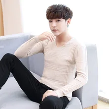 Новинка осени Для мужчин вязаный пуловер кашемировый свитер Повседневное Бизнес v-образный Воротник Тонкий Свитера брендовая одежда