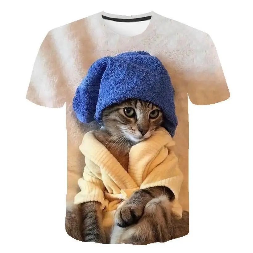 Galaxy Funny Cat O neck  Women Men T-Shirt 3D Print Short Sleeve Tee Tops