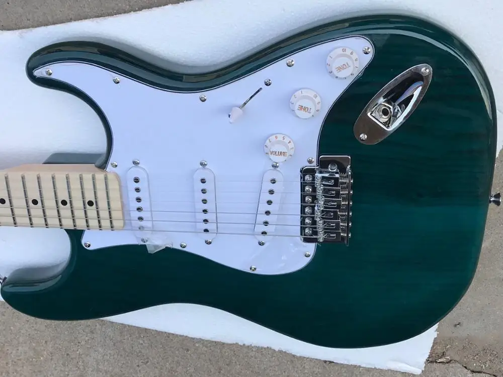 

China guitar factory custom 100% new ST 6 string electric guitar Show natural wood grain transparent blue Free shipping 8pai