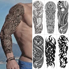 6pcs Suit Tato Polynesian Tortoise Large Black Temporary Tatu Sticker Arm Leg Shoulder Women Men Glitter Tattoo Kids Body Art