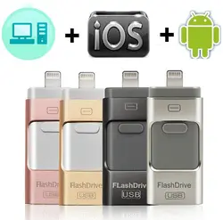 Флэш-накопитель USB OTG для iPhone X/8/7/Plus/6/6s/5/SE ipad металла Pendrive HD карты памяти 8G 16G 32G 64G 128G Flash Driver 3,0