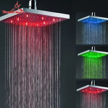 

Romantic Overhead Rain Sprayers Top Rainfall Water Saving Shower Head High Pressure Colorful Square LED Light Bathroom Sprinkler